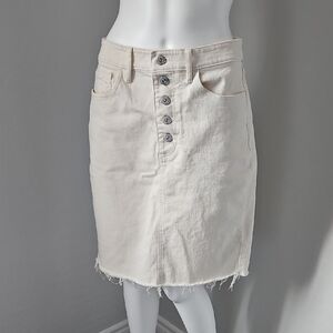 Cream Button-Front Denim Skirt